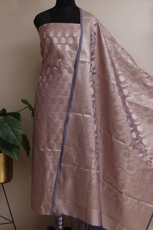 Elegant Purple Banarasi Silk Three Piece Unstitched Suit Set - Luxurion World