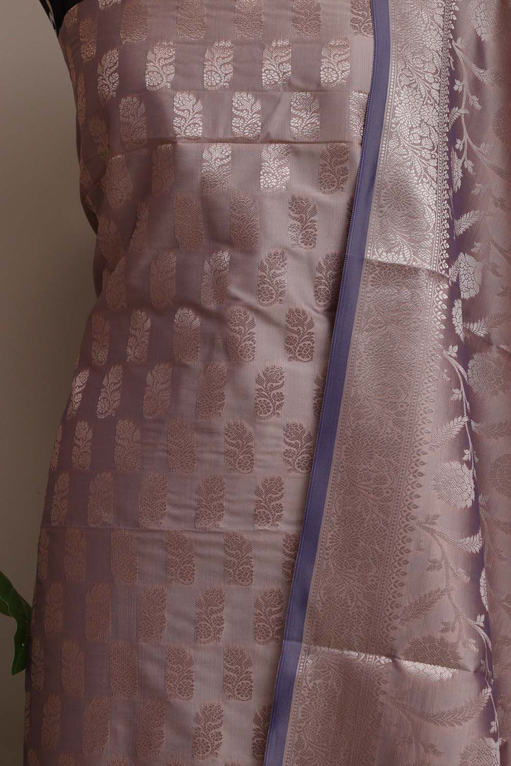 Elegant Purple Banarasi Silk Three Piece Unstitched Suit Set - Luxurion World