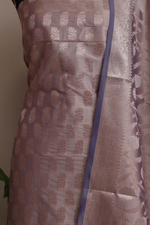 Elegant Purple Banarasi Silk Three Piece Unstitched Suit Set - Luxurion World