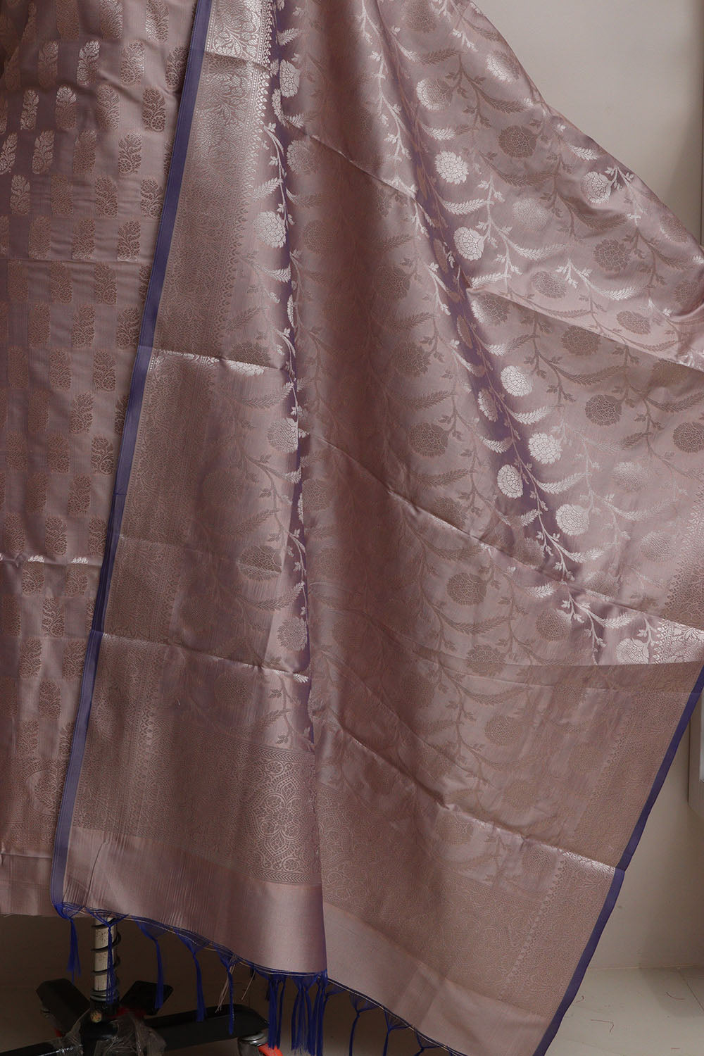 Elegant Purple Banarasi Silk Three Piece Unstitched Suit Set - Luxurion World