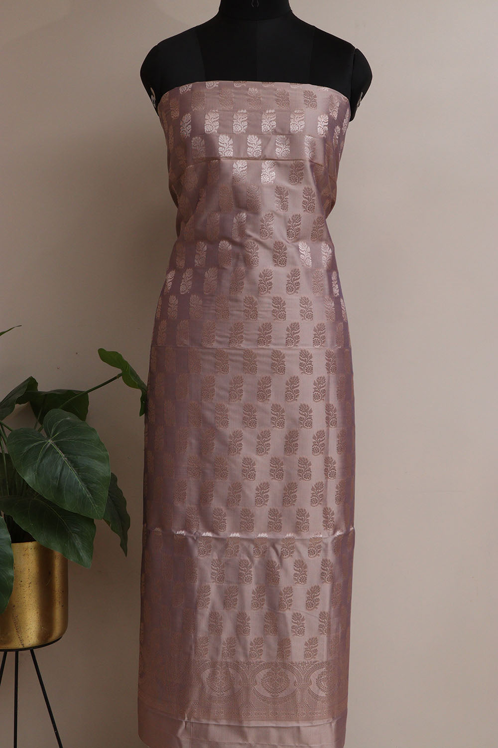 Elegant Purple Banarasi Silk Three Piece Unstitched Suit Set - Luxurion World