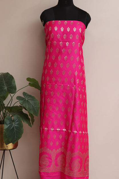 Elegant Pink Banarasi Silk Three Piece Unstitched Suit Set - Luxurion World