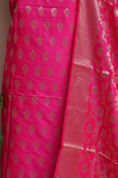 Elegant Pink Banarasi Silk Three Piece Unstitched Suit Set - Luxurion World