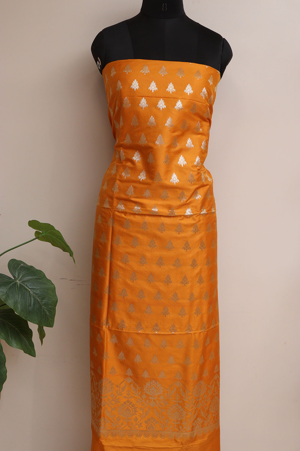Elegant Orange Banarasi Silk Three Piece Unstitched Suit Set - Luxurion World