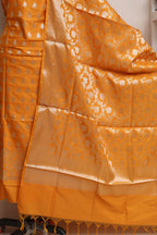 Elegant Orange Banarasi Silk Three Piece Unstitched Suit Set - Luxurion World
