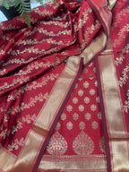 IS4B1GF226071301 Red Banarasi Silk Three Piece Unstitched Suit Set