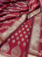 IS4B1GF226071301 Red Banarasi Silk Three Piece Unstitched Suit Set