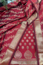 IS4B1GF226071301 Red Banarasi Silk Three Piece Unstitched Suit Set