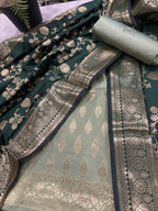 IS4B1GF226071302 Grey Banarasi Silk Three Piece Unstitched Suit Set