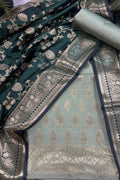 IS4B1GF226071302 Grey Banarasi Silk Three Piece Unstitched Suit Set
