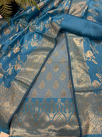 IS4B1GF226071303 Blue Banarasi Silk Three Piece Unstitched Suit Set