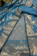 IS4B1GF226071303 Blue Banarasi Silk Three Piece Unstitched Suit Set