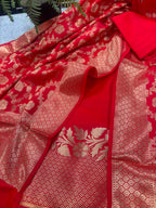 IS4B1GF226071304 Red Banarasi Silk Three Piece Unstitched Suit Set
