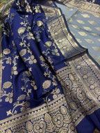IS4B1GF226071305 Grey Banarasi Silk Three Piece Unstitched Suit Set