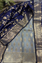 IS4B1GF226071305 Grey Banarasi Silk Three Piece Unstitched Suit Set