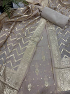 Pastel Banarasi Chanderi Silk Unstitched Suit Set — Festive