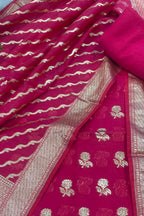 Pink Banarasi Chanderi Silk Unstitched Suit Set — Festive