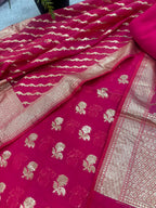 Pink Banarasi Chanderi Silk Unstitched Suit Set — Festive