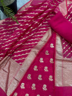 Pink Banarasi Chanderi Silk Unstitched Suit Set — Festive