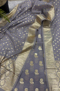 Grey Banarasi Chanderi Silk Unstitched Suit Set —  Festive