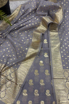 Grey Banarasi Chanderi Silk Unstitched Suit Set —  Festive