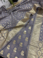 Grey Banarasi Chanderi Silk Unstitched Suit Set —  Festive