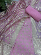 Pink Banarasi Chanderi Silk Unstitched Suit Set — Artisan Weave, Bridal