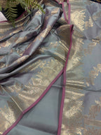Grey Banarasi Silk Unstitched Suit Set — Loom-Crafted, Occasion Wear