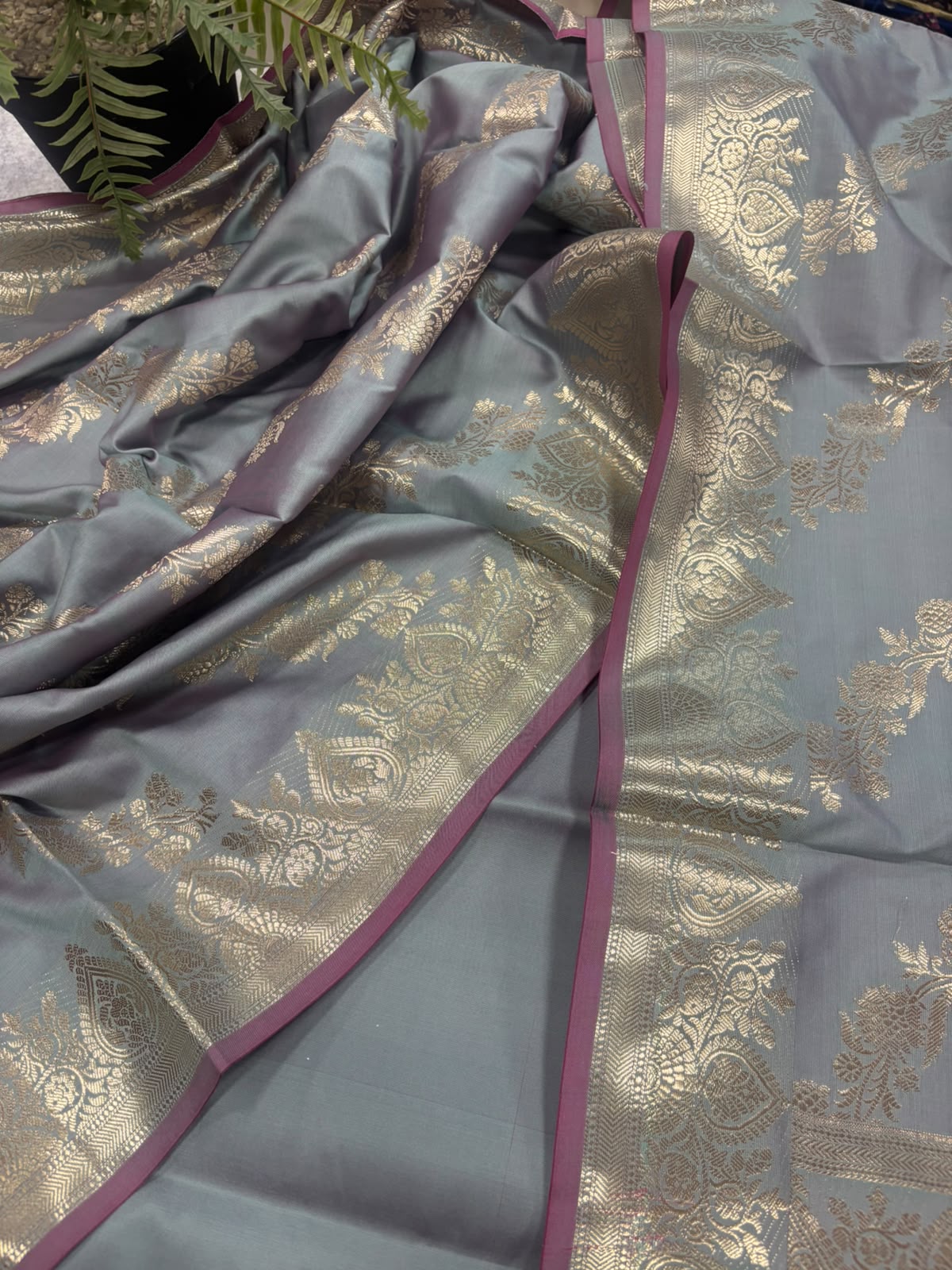 Grey Banarasi Silk Unstitched Suit Set — Loom-Crafted, Occasion Wear