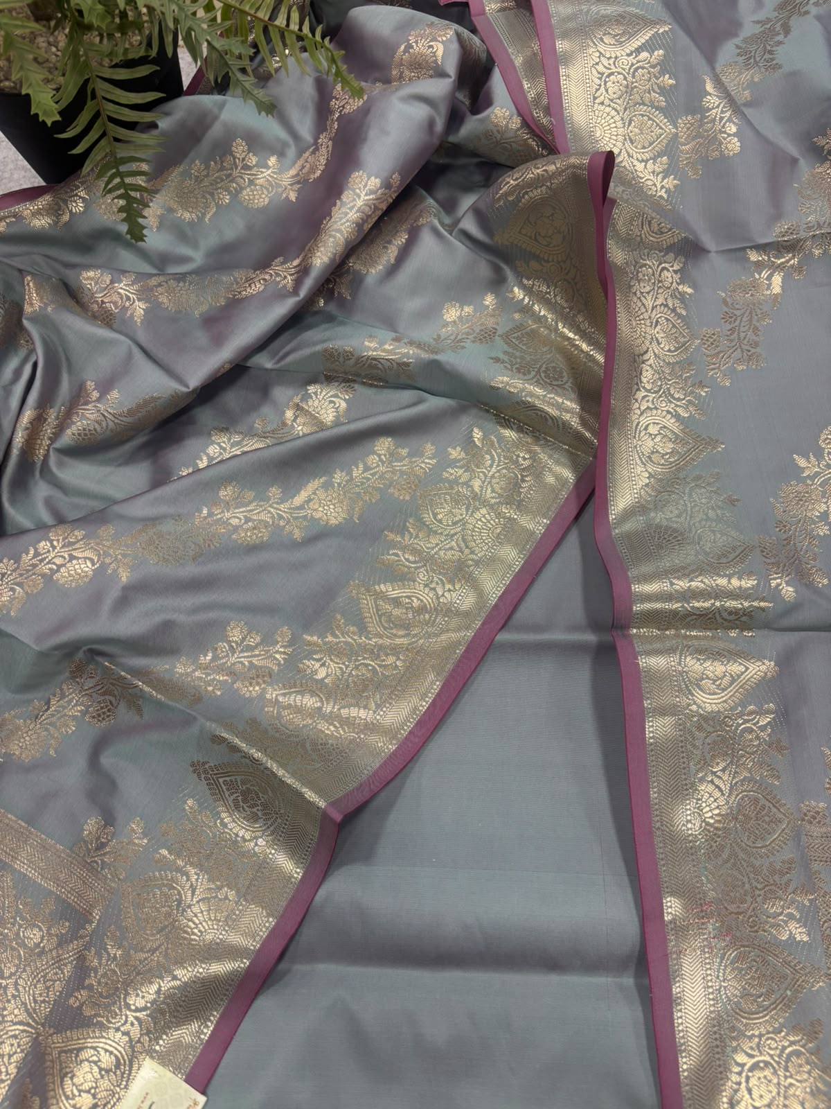 Grey Banarasi Silk Unstitched Suit Set — Loom-Crafted, Occasion Wear