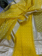 Yellow Banarasi Cotton Suit With Yellow Chanderi Silk Dupatta —  Festive