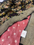 Peach Banarasi Tissue Silk Booti Suit With Black Georgette Dupatta — Handwoven