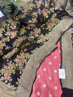 Peach Banarasi Tissue Silk Booti Suit With Black Georgette Dupatta — Handwoven