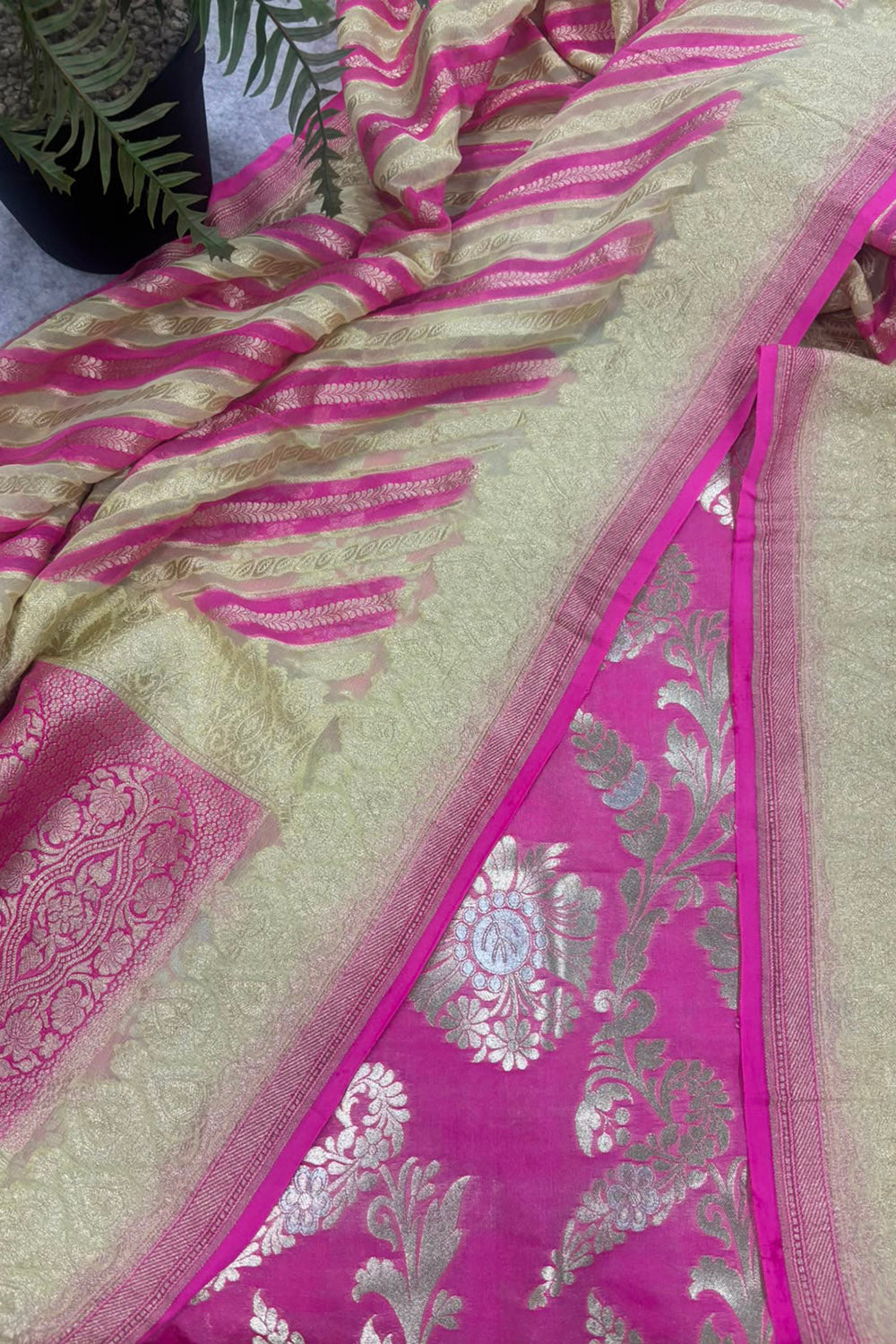 Pink Banarasi Silk Suit With Pink Banarasi Pure Georgette Dupatta — Handwoven