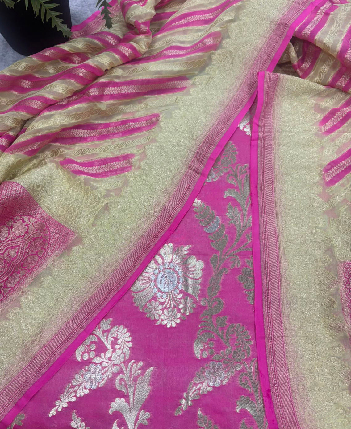 Pink Banarasi Silk Suit With Pink Banarasi Pure Georgette Dupatta — Handwoven