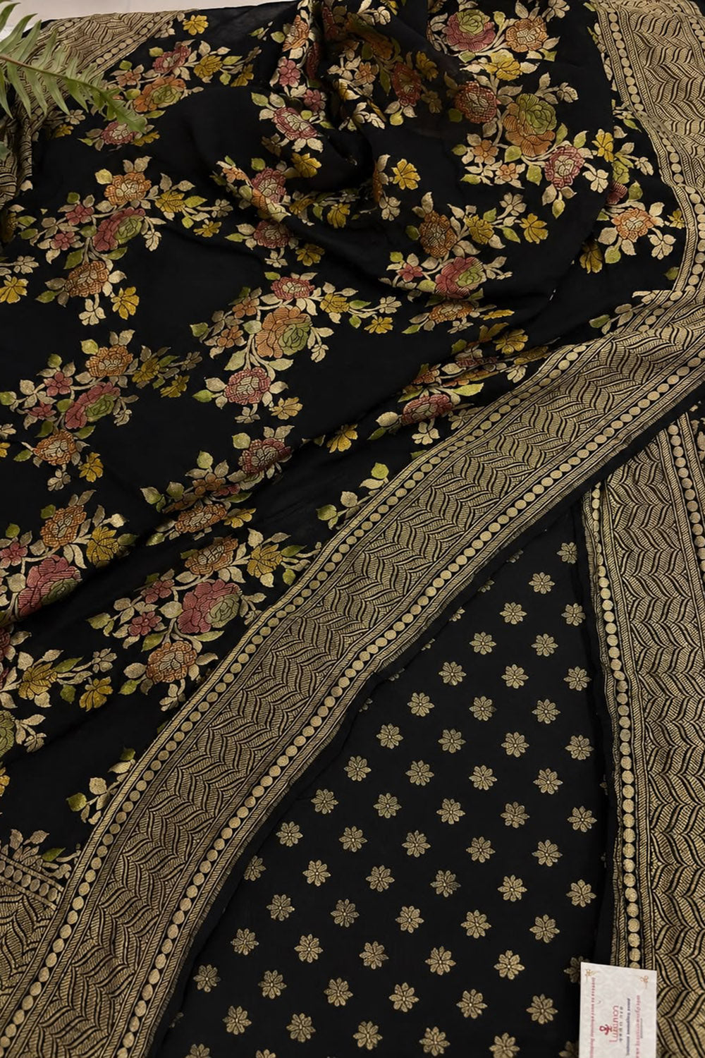 Black Banarasi Georgette Suit With Black Brush Dye Pure Georgette Dupatta — Handwoven