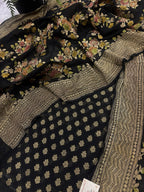 Black Banarasi Georgette Suit With Black Brush Dye Pure Georgette Dupatta — Handwoven