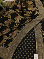 Black Banarasi Georgette Suit With Black Brush Dye Pure Georgette Dupatta — Handwoven