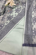 Green Banarasi Cotton Silk Three Piece Unstitched Suit Set