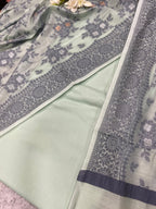 Green Banarasi Cotton Silk Three Piece Unstitched Suit Set