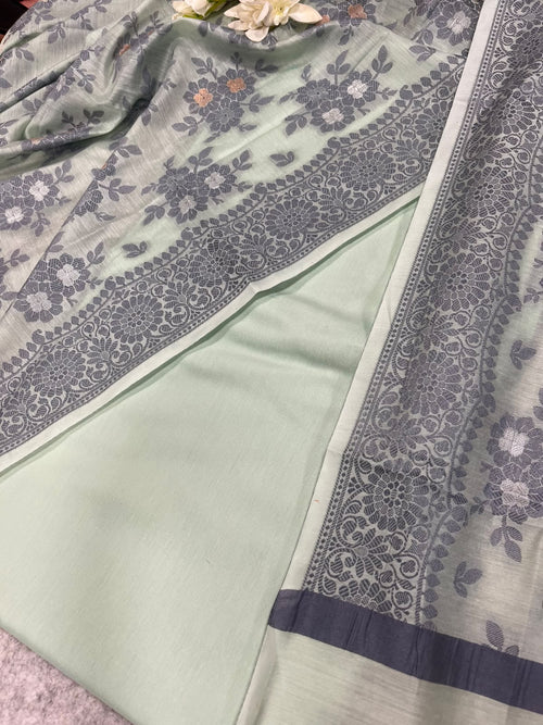 IS4B1KB426091902 Green Banarasi Cotton Silk Three Piece Unstitched Suit Set