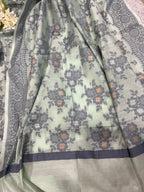 Green Banarasi Cotton Silk Three Piece Unstitched Suit Set