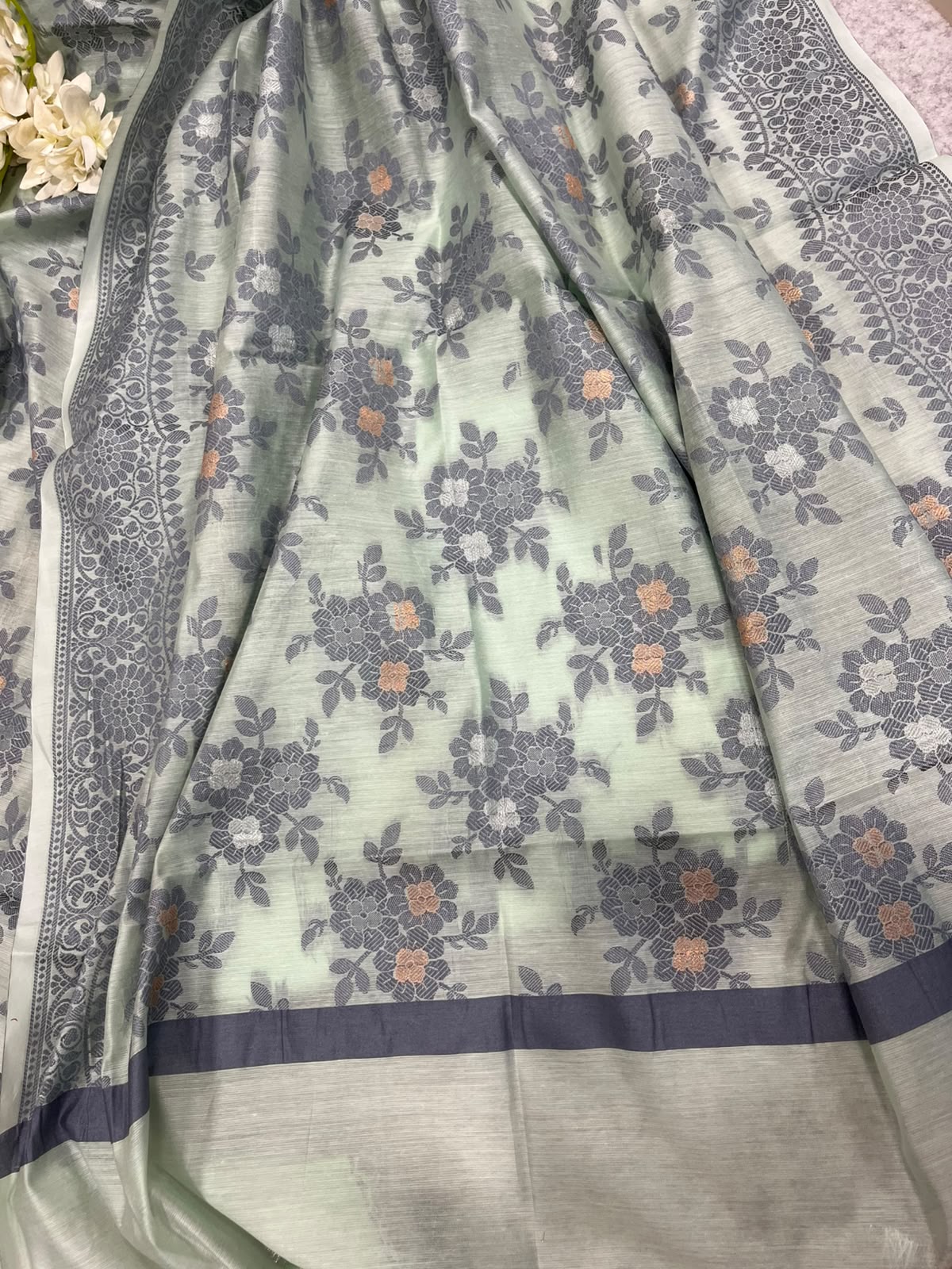 Green Banarasi Cotton Silk Three Piece Unstitched Suit Set