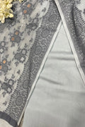 Grey Banarasi Cotton Silk Three Piece Unstitched Suit Set