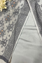 Grey Banarasi Cotton Silk Three Piece Unstitched Suit Set