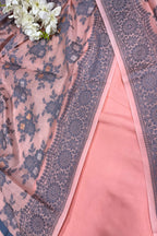 Peach Pink Banarasi Cotton Silk Three Piece Unstitched Suit Set