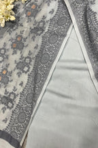 Grey Banarasi Cotton Silk Three Piece Unstitched Suit Set