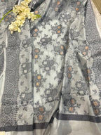 Grey Banarasi Cotton Silk Three Piece Unstitched Suit Set