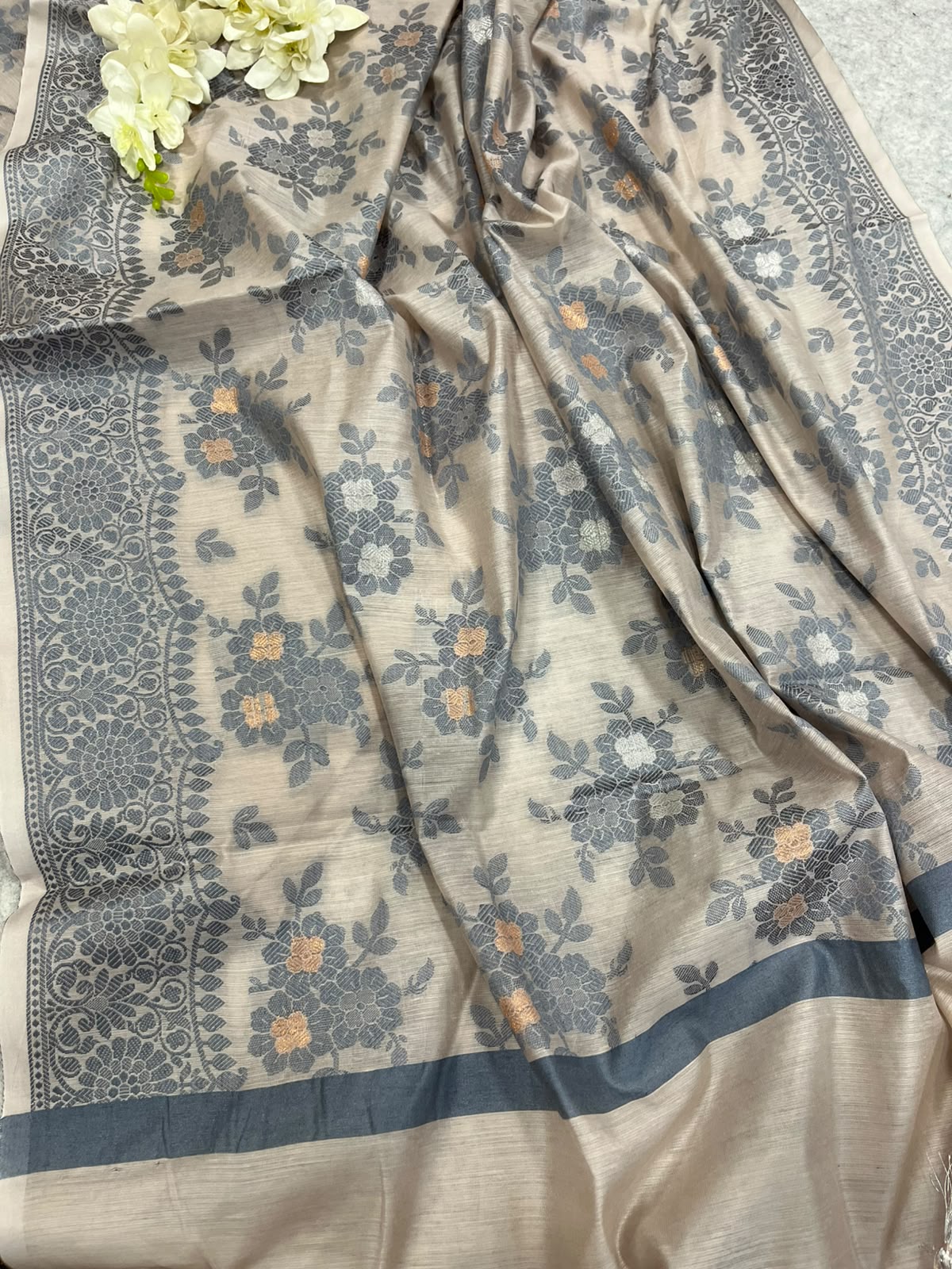 Pastel Banarasi Cotton Silk Three Piece Unstitched Suit Set