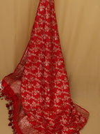 Red Banarasi Handloom Pure Katan Silk Three Piece Unstitched Suit Set - Luxurion World